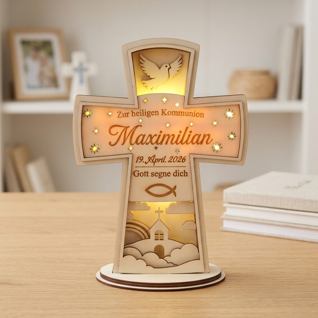Kommunionkreuz mit LED-Beleuchtung, graviert